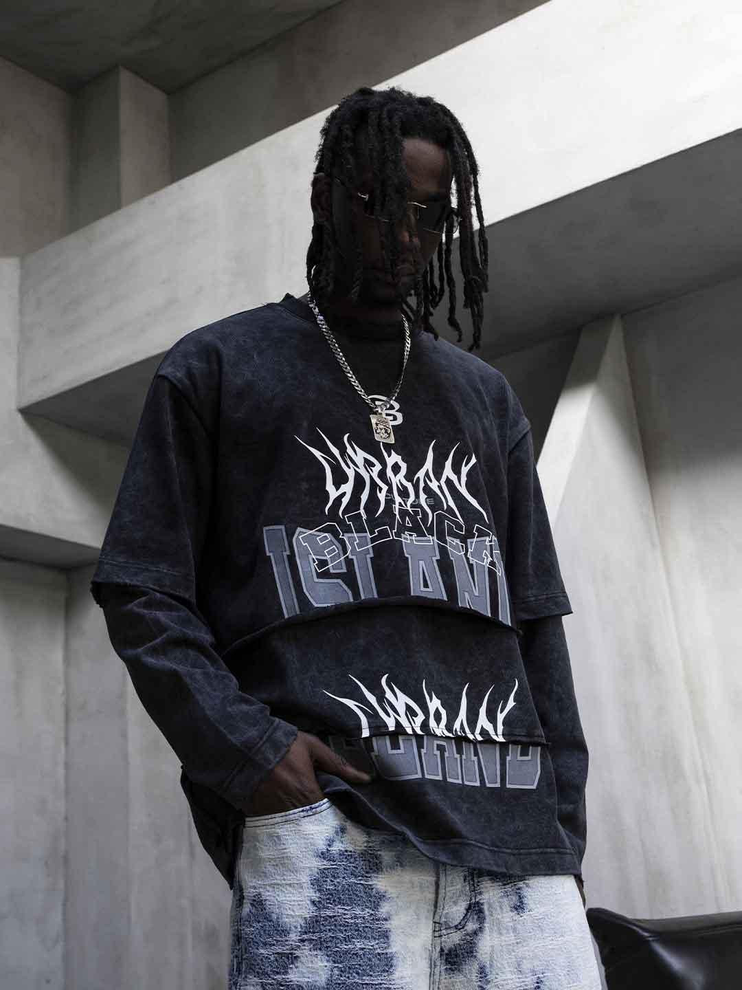 Black Island t-shirt grigio doppia manica
