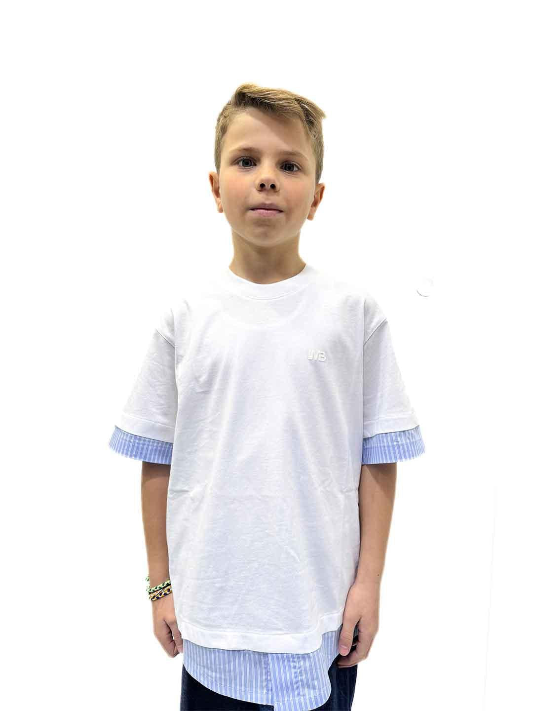 Im Brian t-shirt kids bianco con orli a camicia