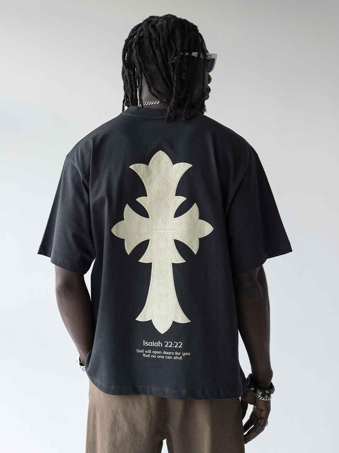 Black Island t-shirt grigio con croce <BR/>
