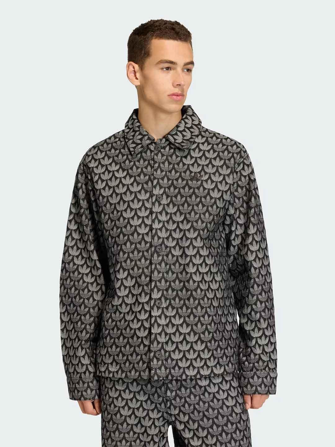 Adidas camicia nero in denim multilogo