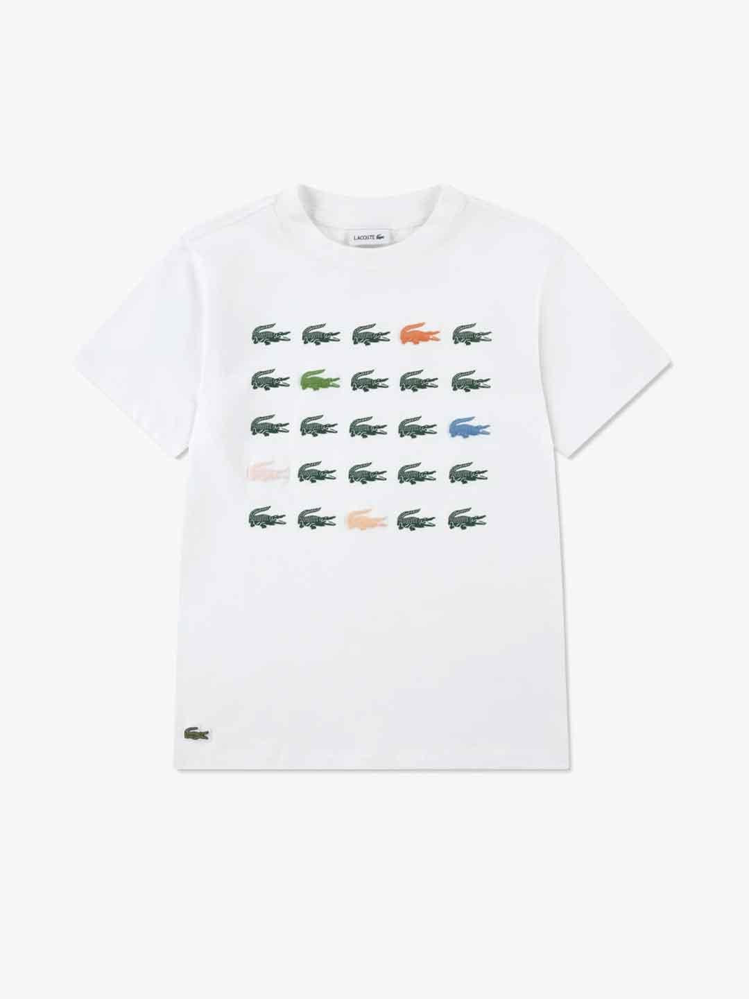 Lacoste t-shirt kids bianco con logo multicolor