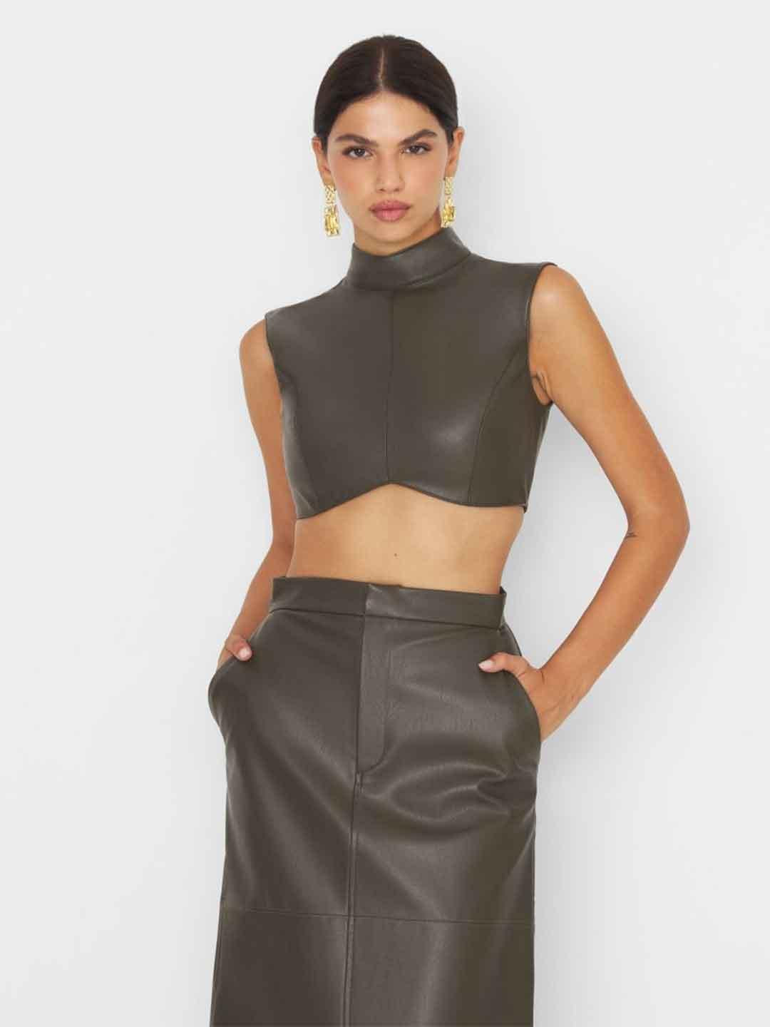 Silence top verde in pelle