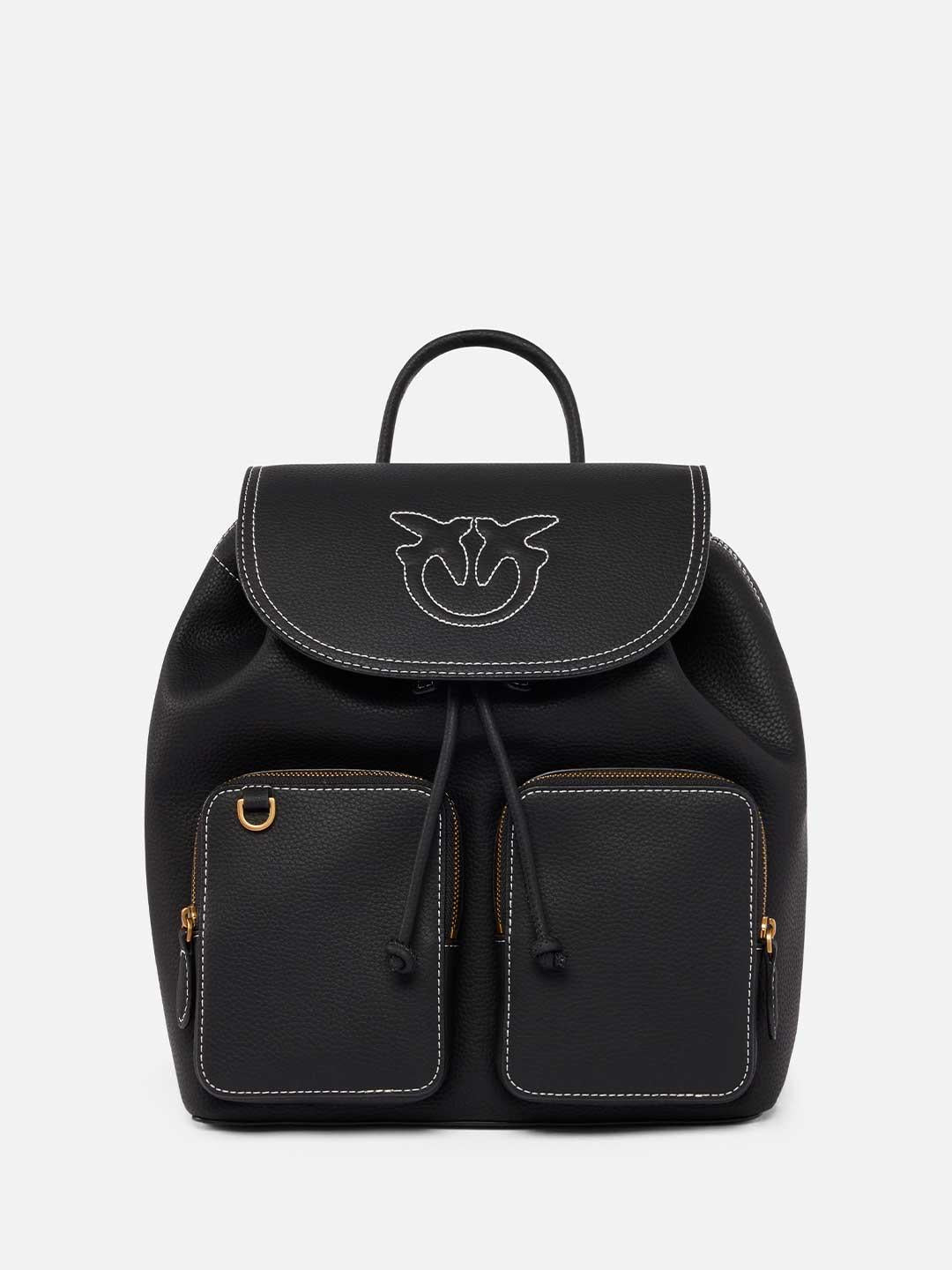 Pinko zaino nero multitasche con logo cucito