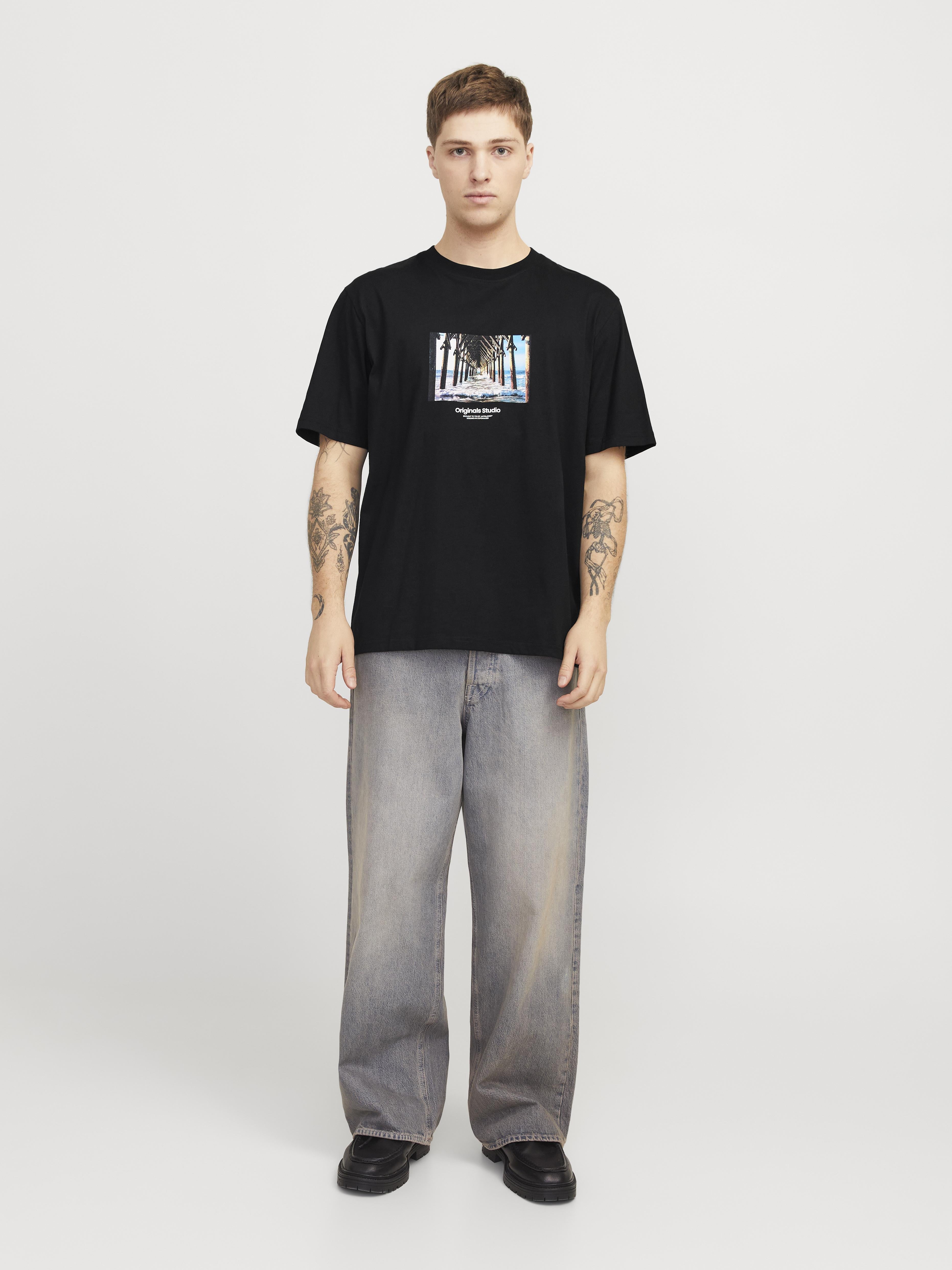 Jack & Jones t-shirt nero con grafica pontile