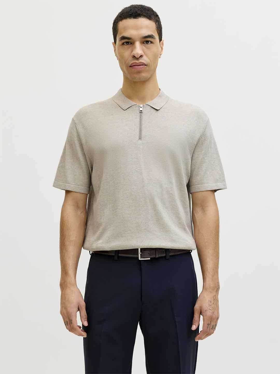 Jack & Jones polo beige con zip