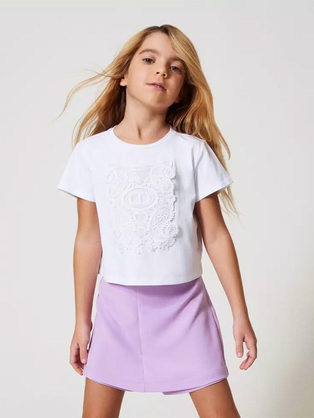 Twinset t-shirt kids bianco con pizzo