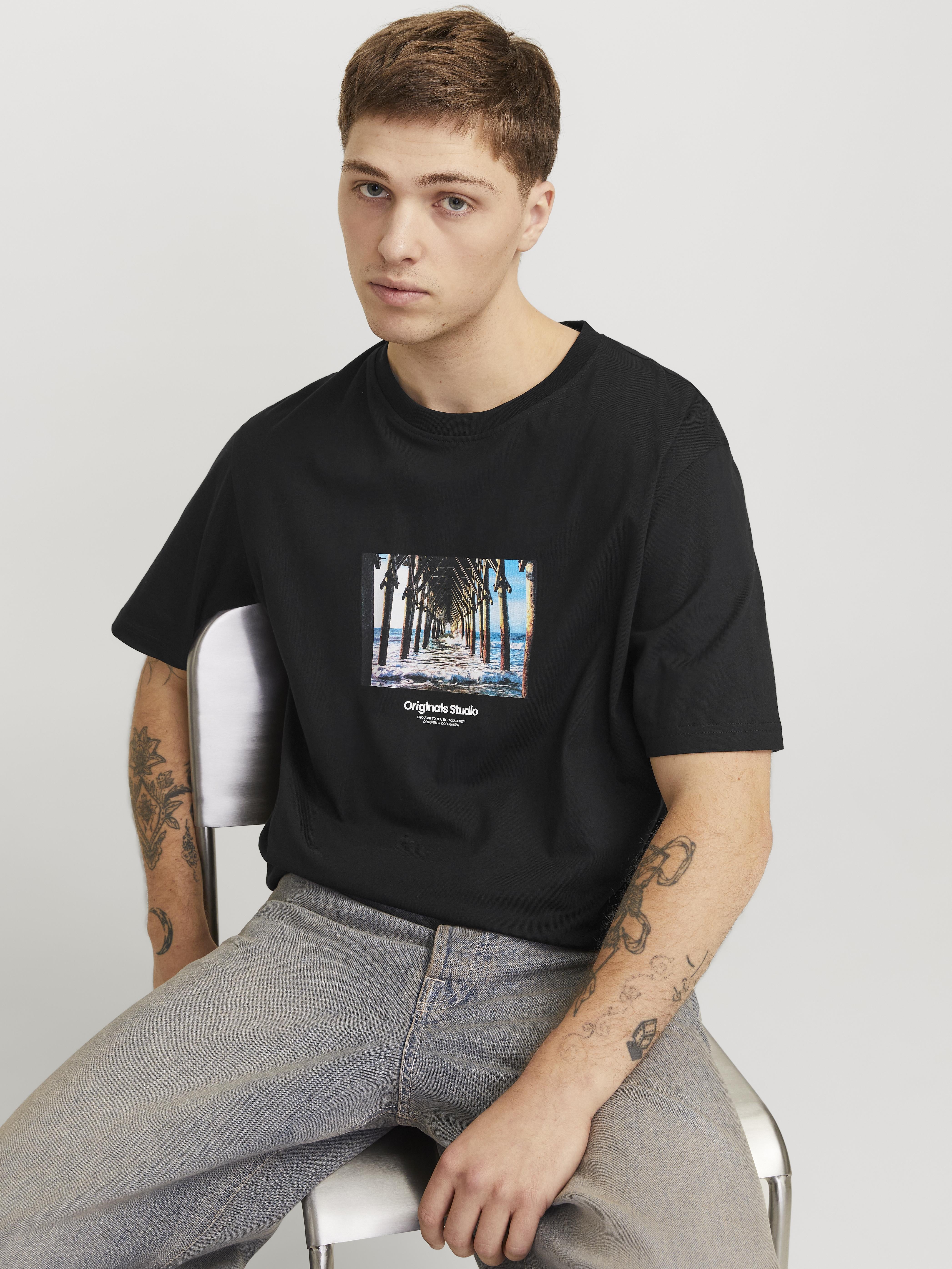 Jack & Jones t-shirt nero con grafica pontile