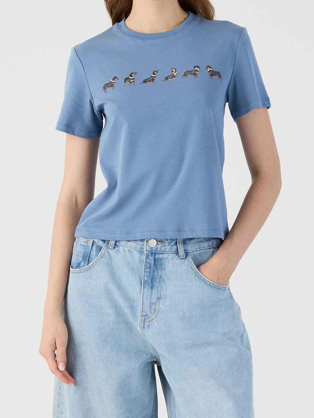 Eleh t-shirt azzurro con stampa cani
