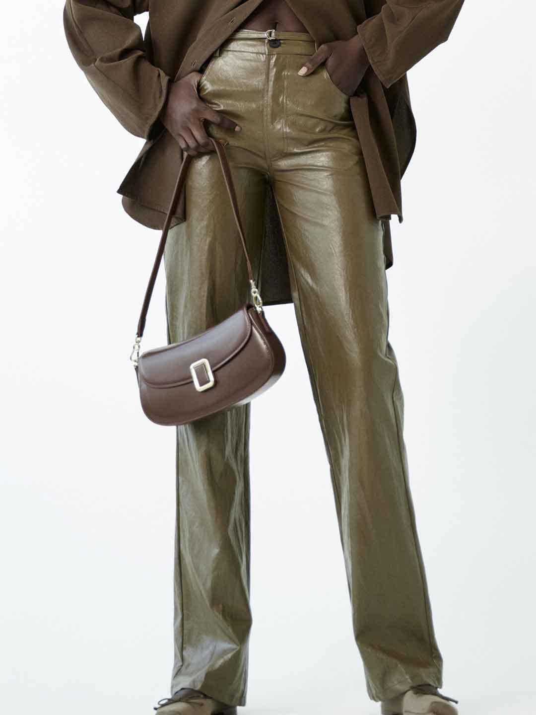 Eleh pantalone marrone in pelle