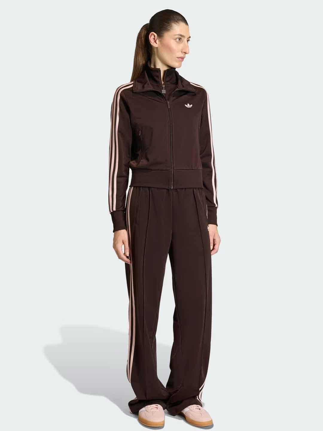 Adidas Firebird felpa marrone con bande rosa