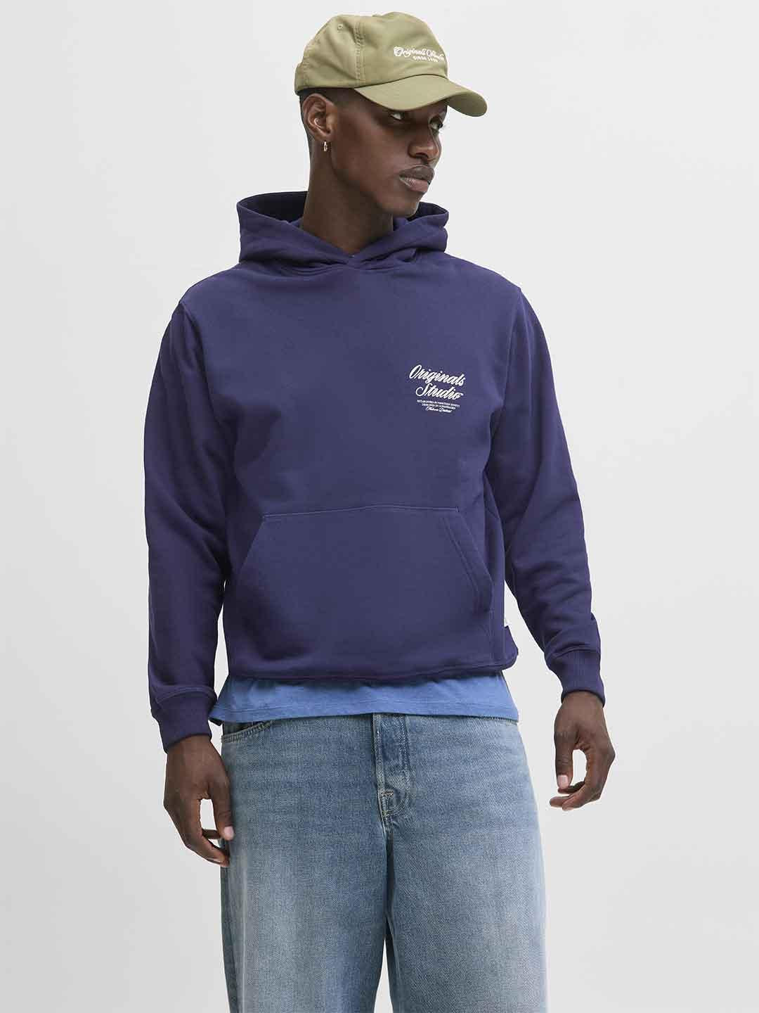 Jack & Jones felpa blu con cappuccio