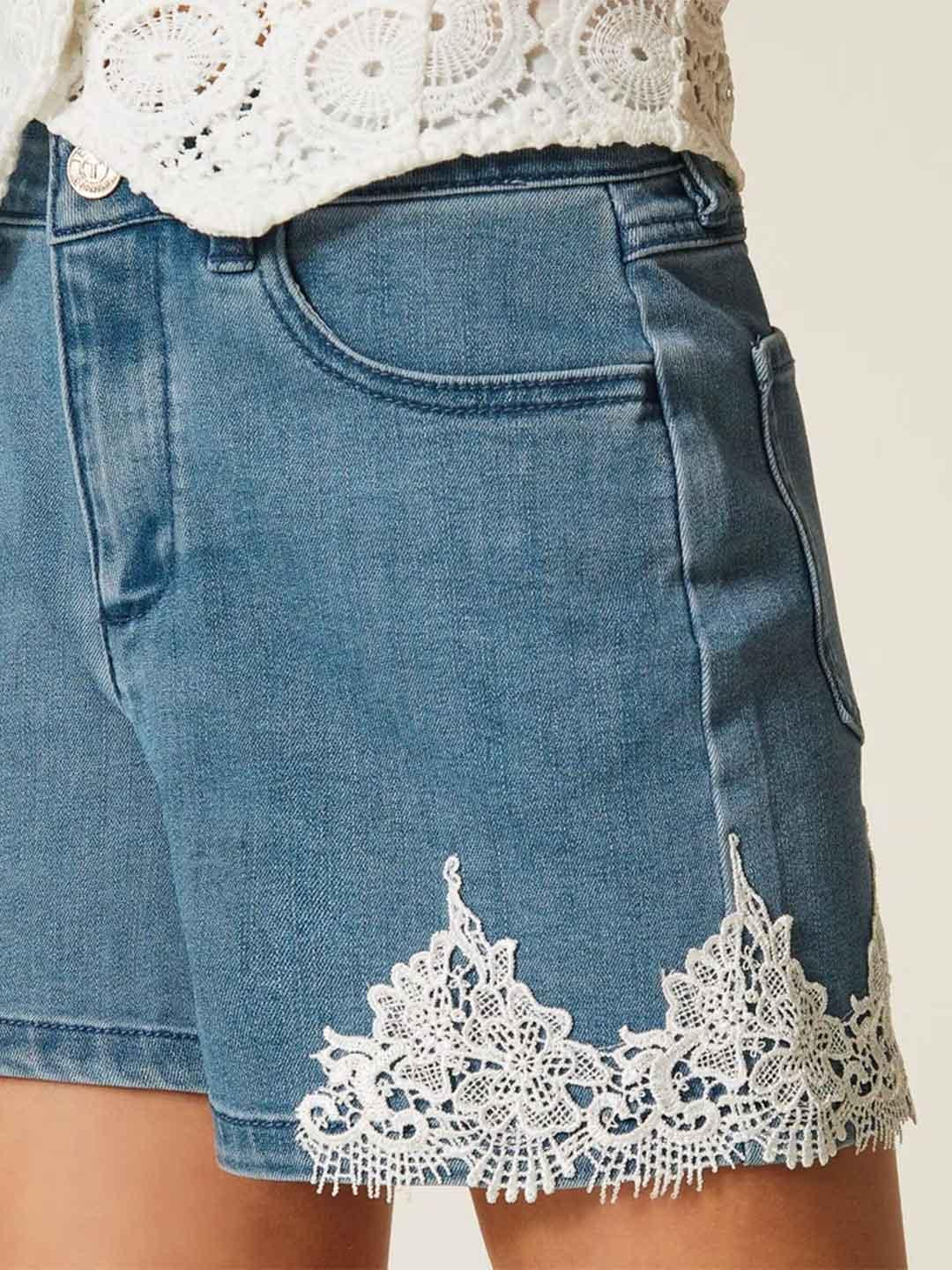 Twinset shorts kids in jeans con pizzo