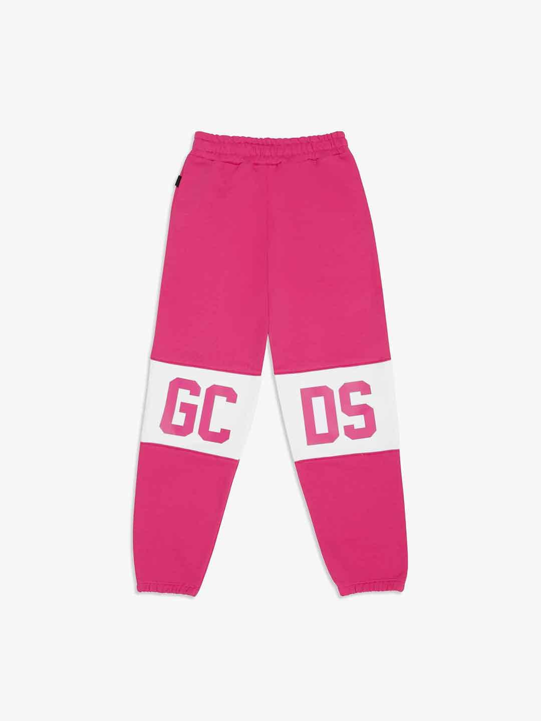 GCDS pantaloni kids rosa con banda logo