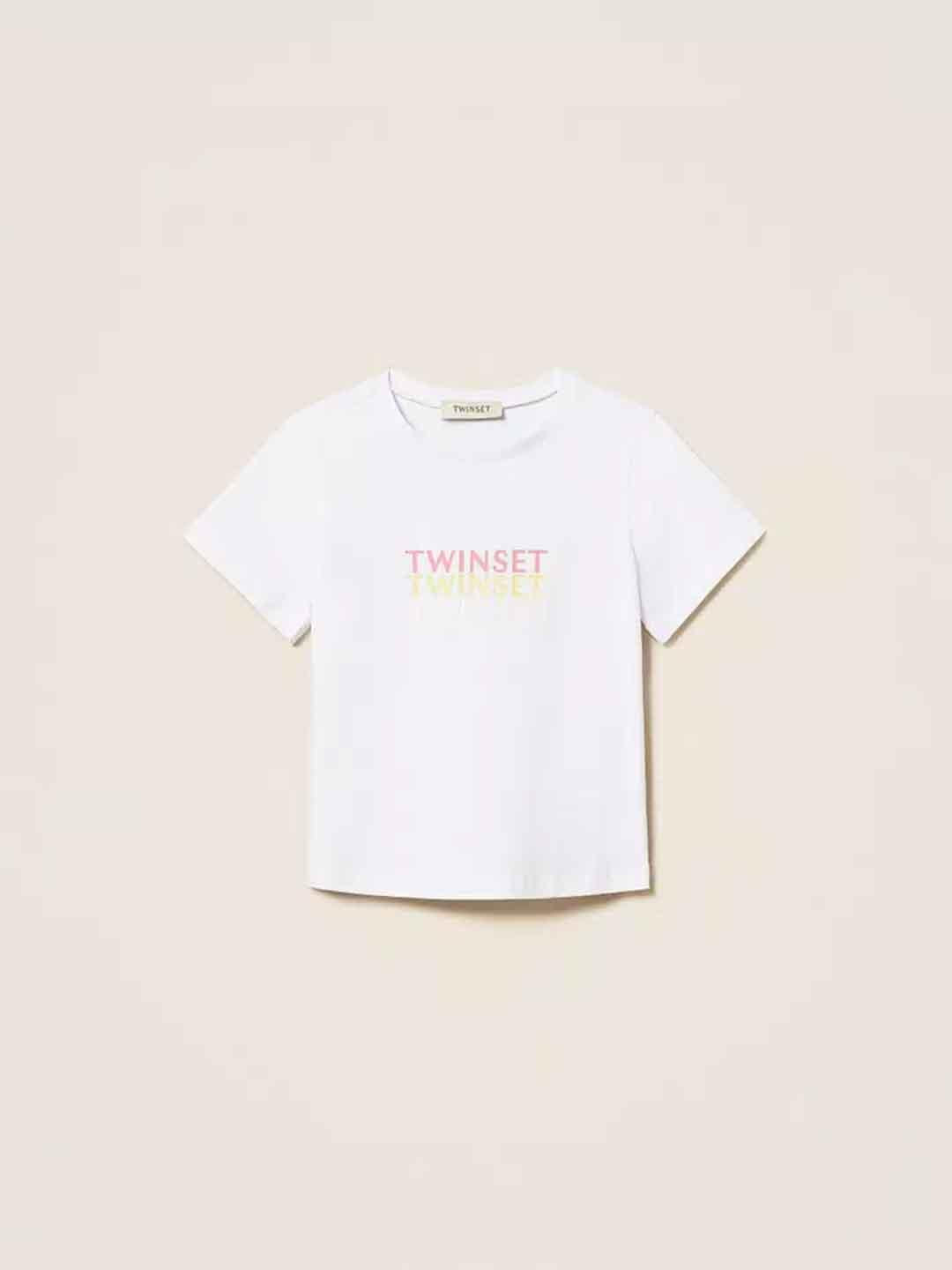 Twinset t-shirt kids bianco con logo multicolor