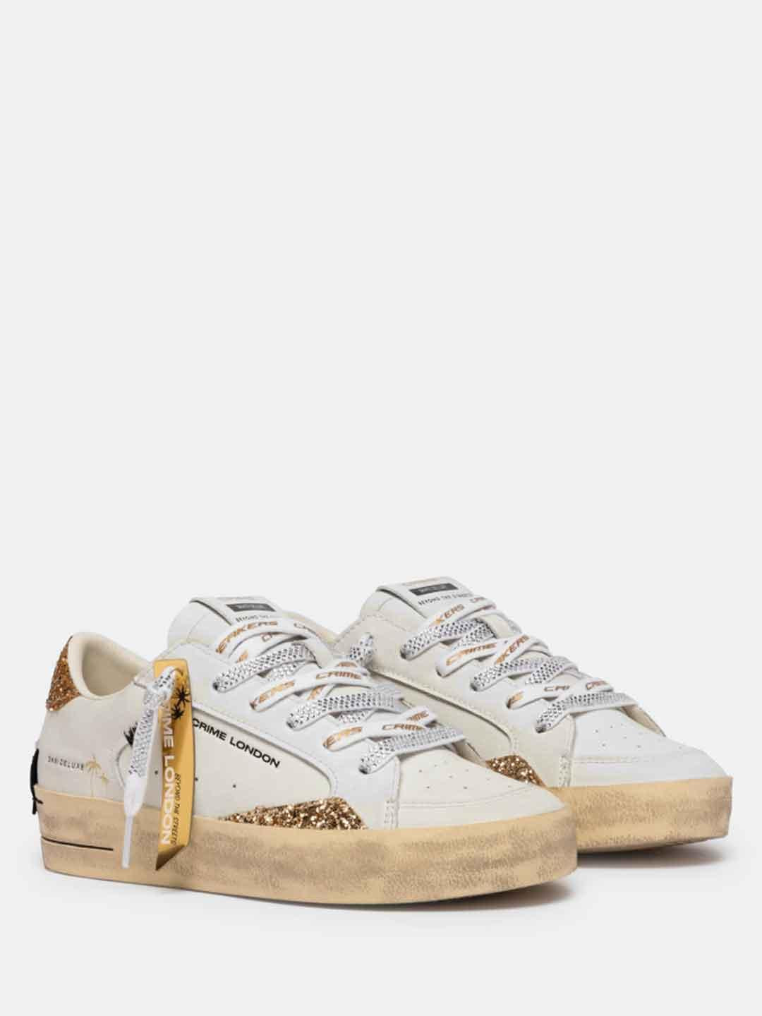 Crime Sk8 Deluxe sneakers bianco con glitter oro