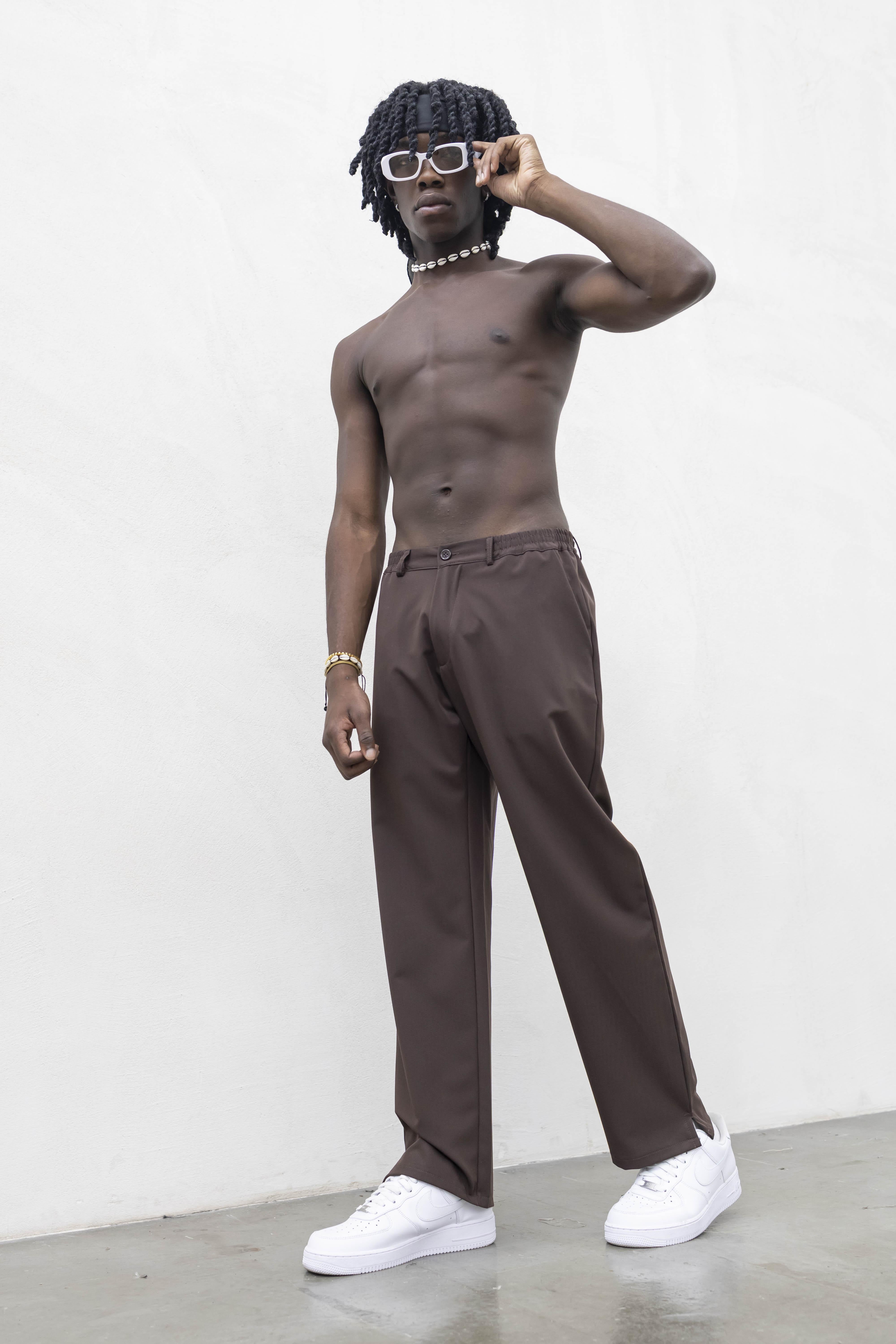 Tokyo pantaloni marrone simply con spacchetti
