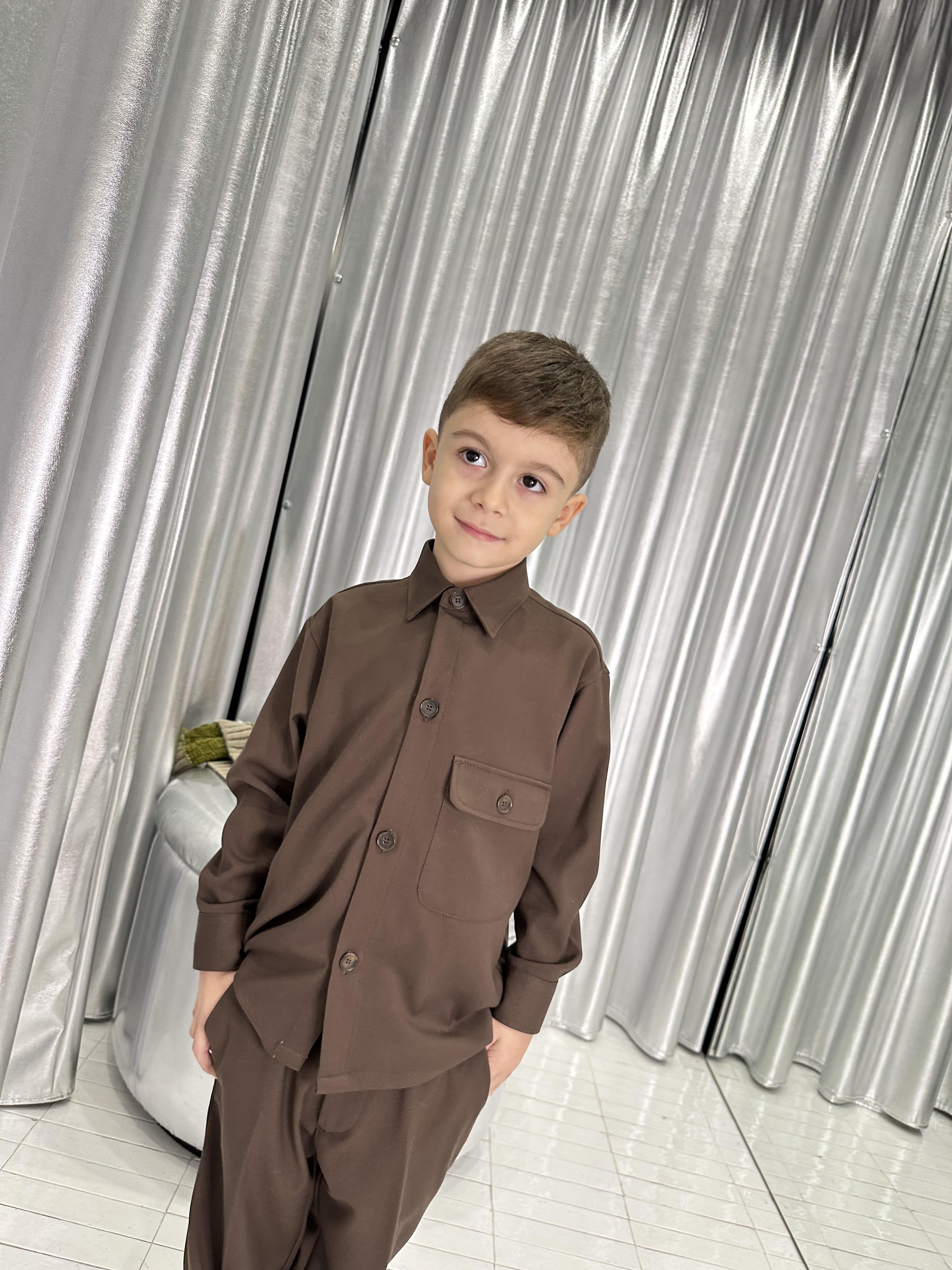 I'm Brian camicia kids marrone con taschino