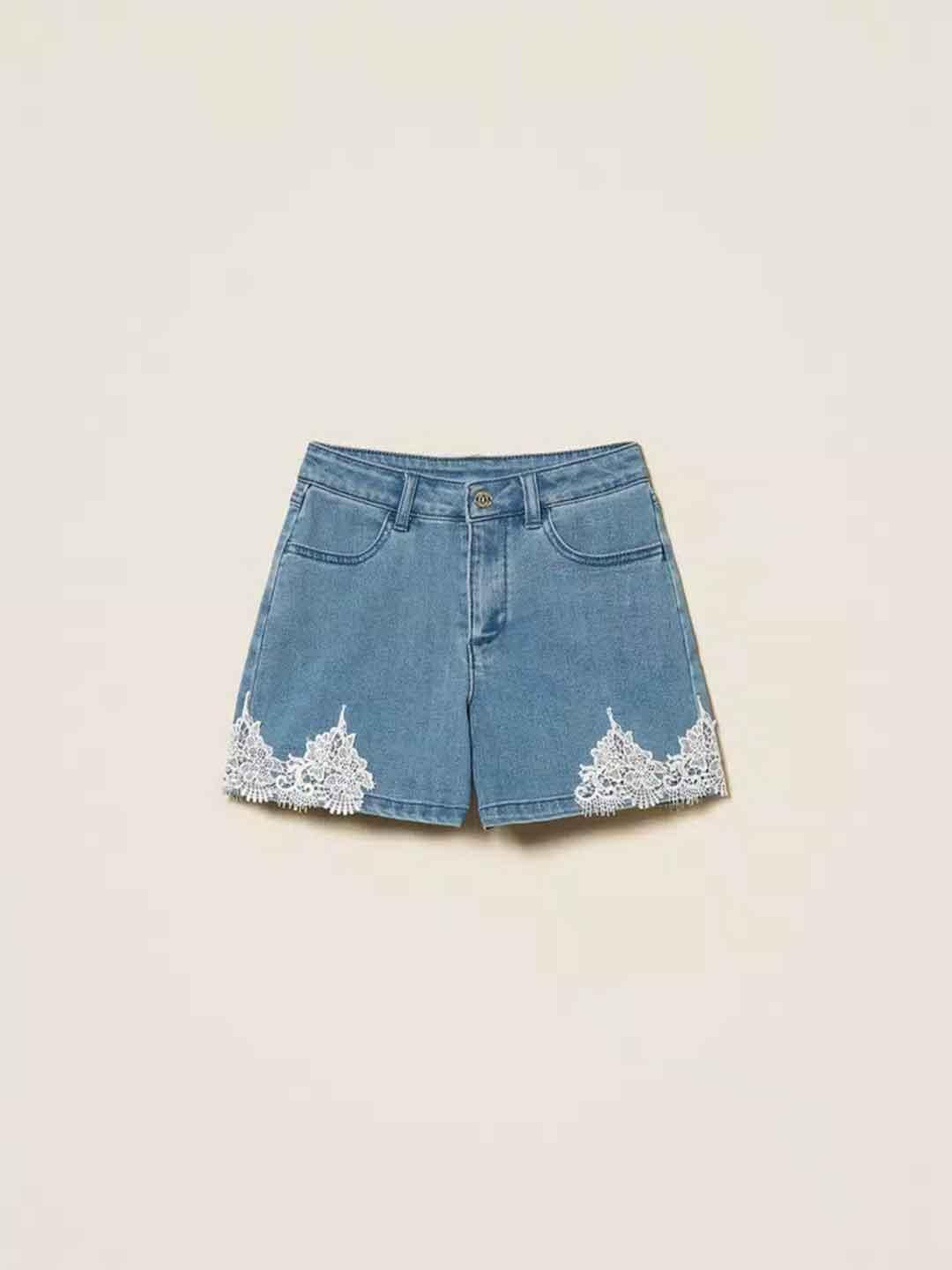 Twinset shorts kids in jeans con pizzo