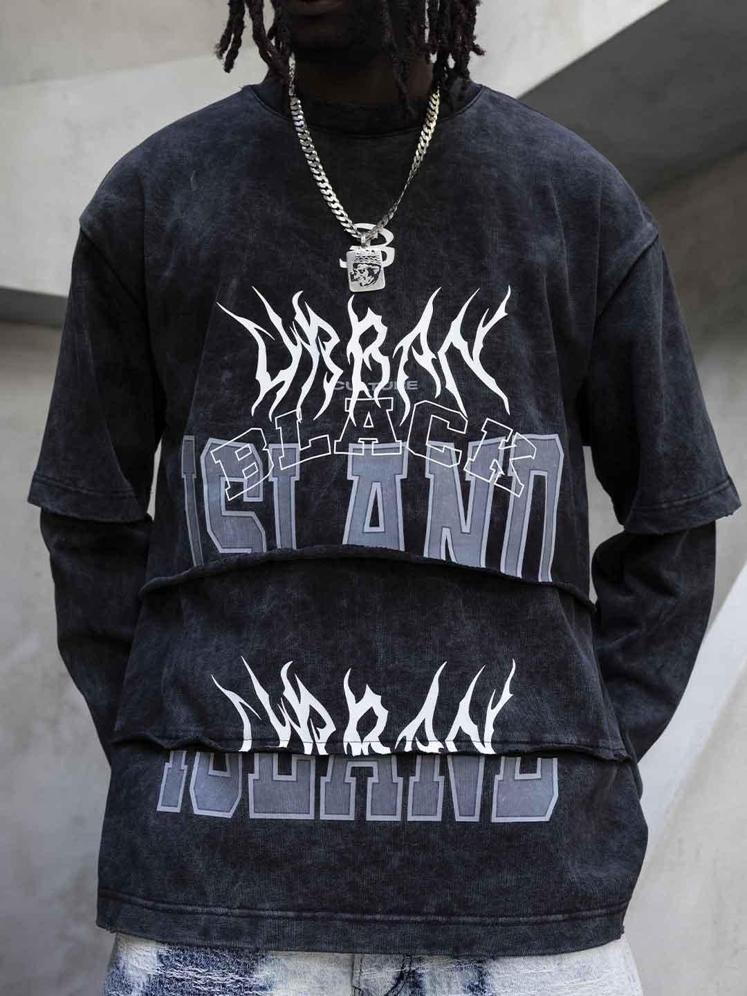 Black Island t-shirt grigio doppia manica