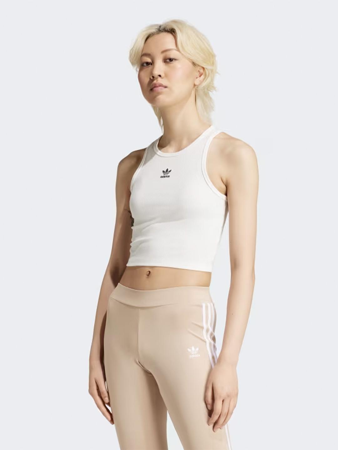 Adidas canotta bianco a coste crop