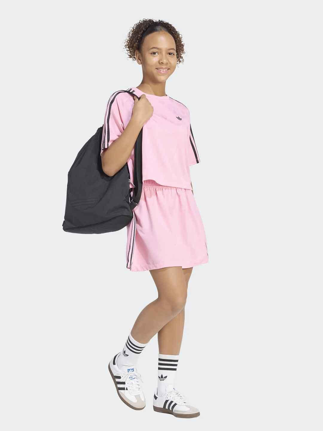 Adidas gonna kids rosa corta con bande nere