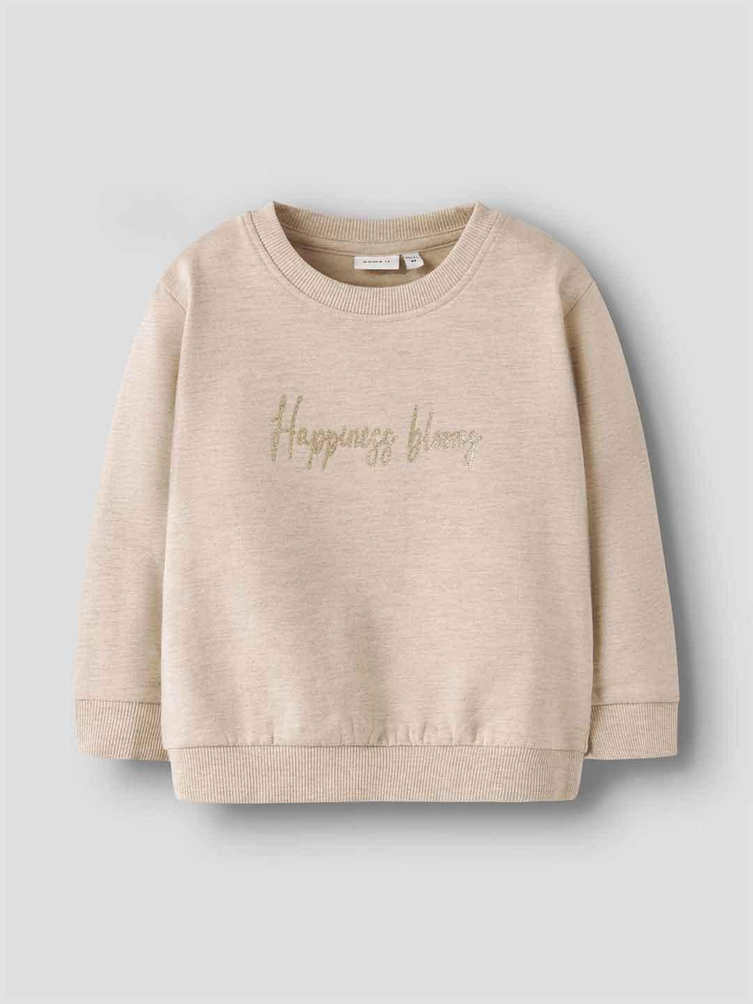 Name It felpa kids beige con stampa glitterata