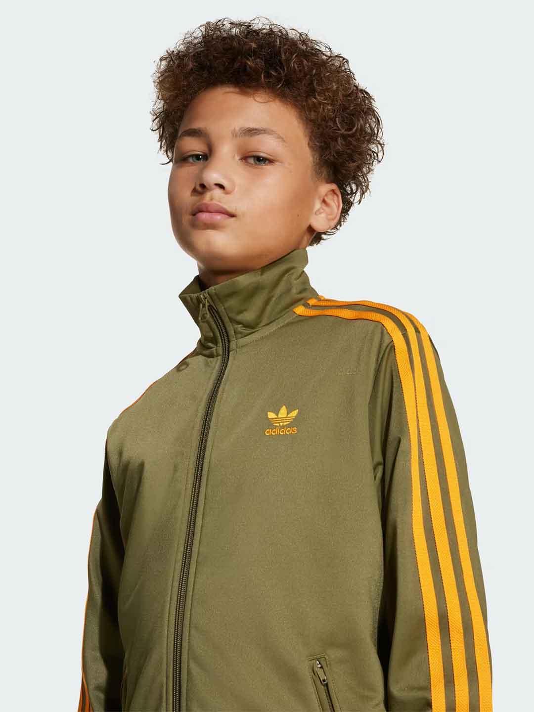 Adidas felpa kids verde con bande arancio