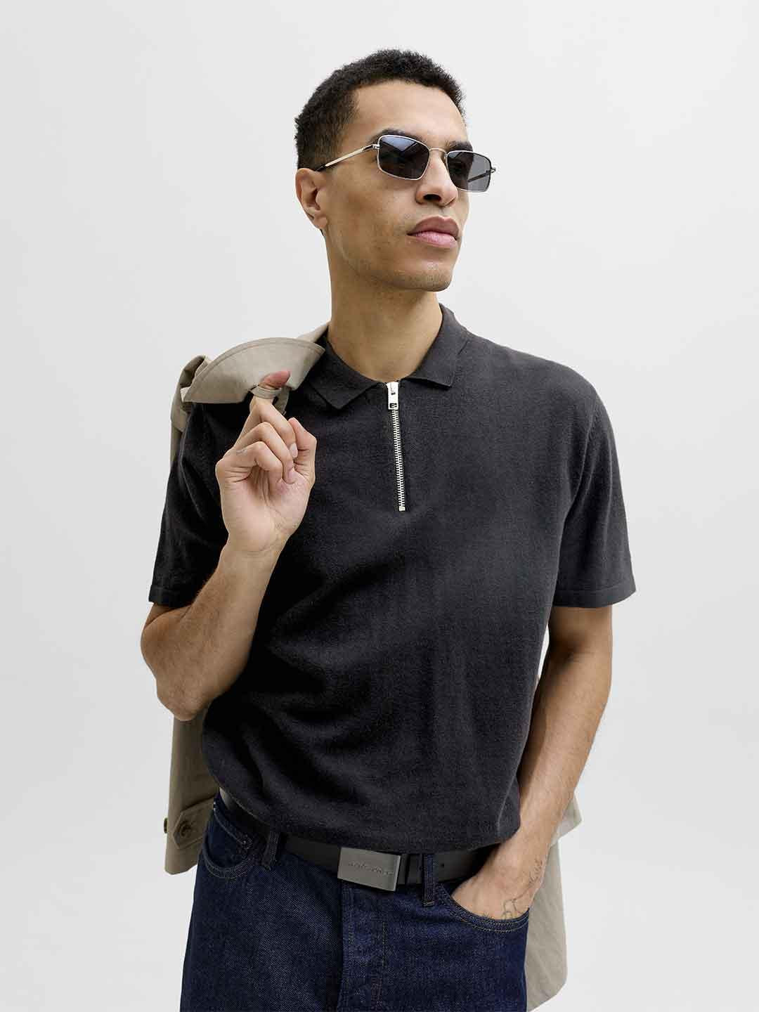 Jack & Jones polo nero con zip