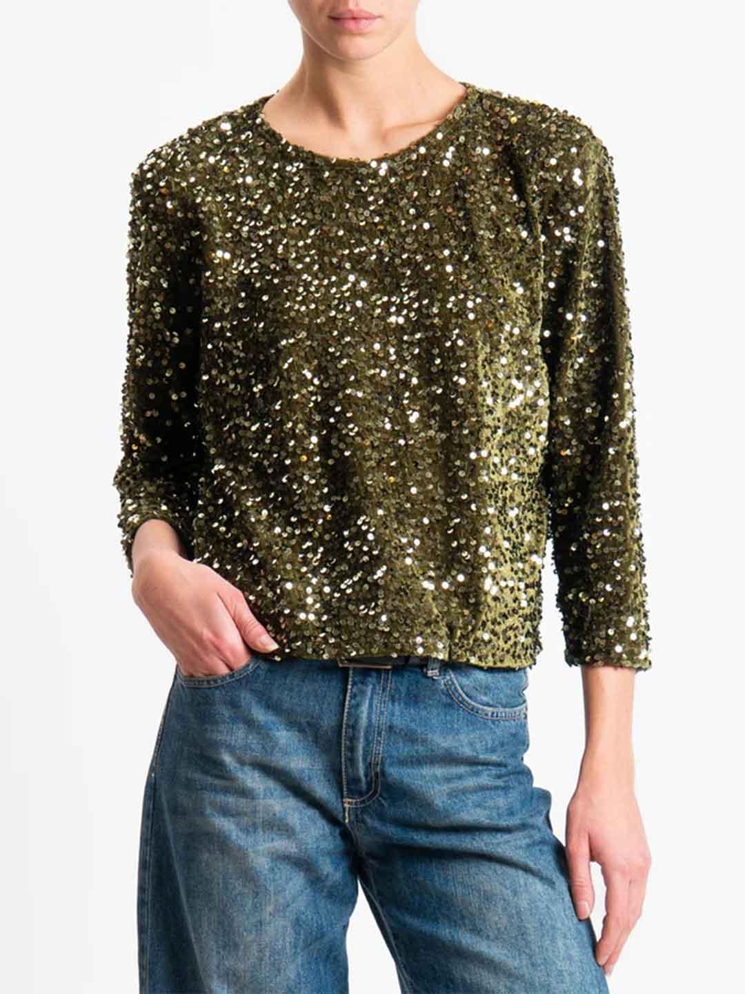 Tensione In top verde in paillettes