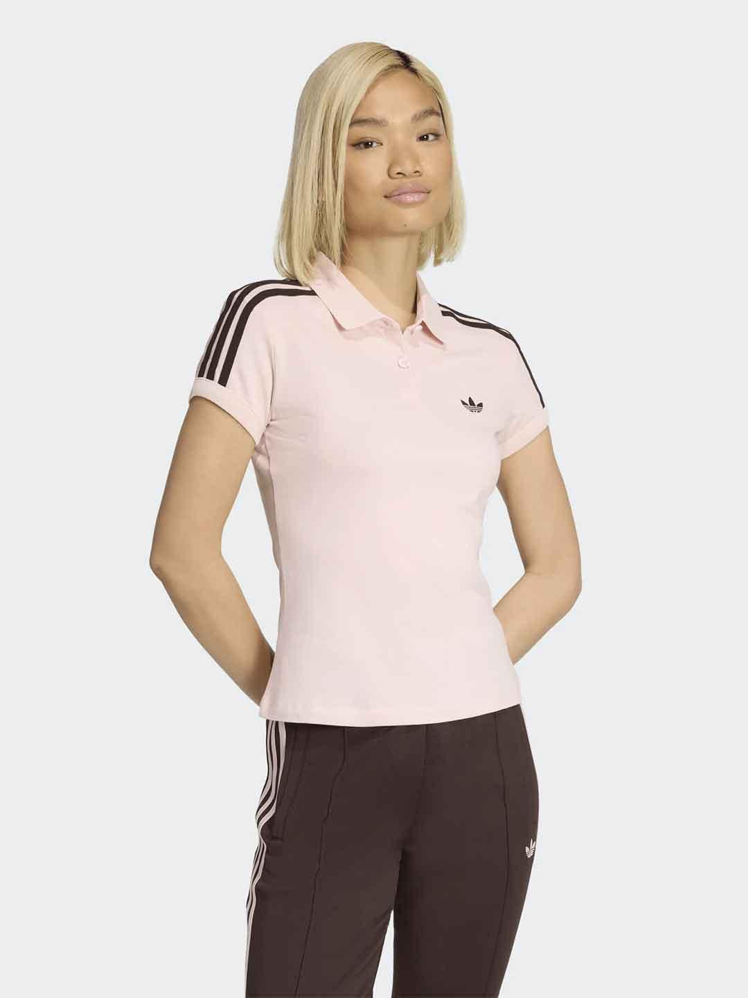 Adidas polo rosa con bande marroni