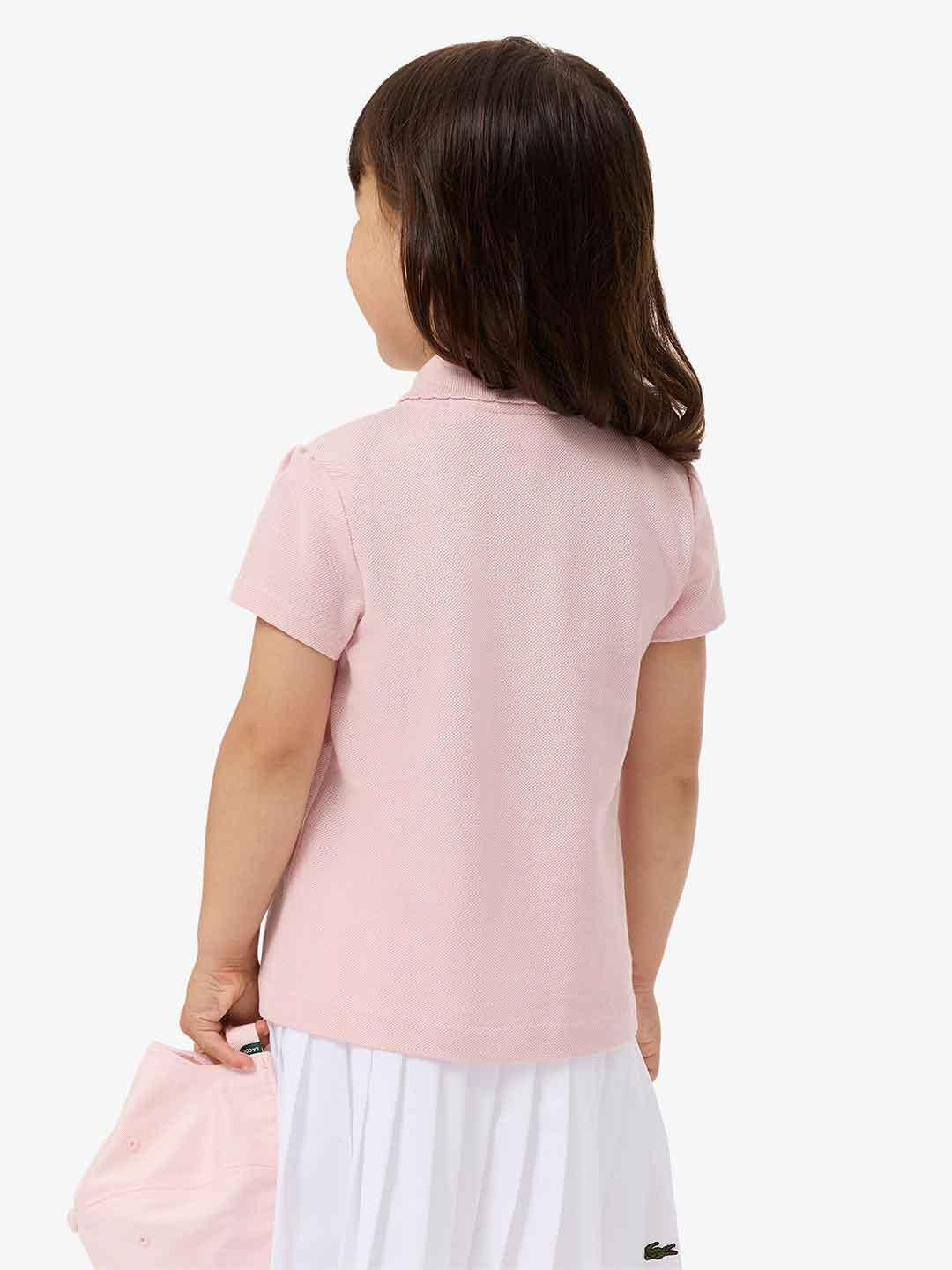 Lacoste t-shirt kids rosa con colletto ondulato