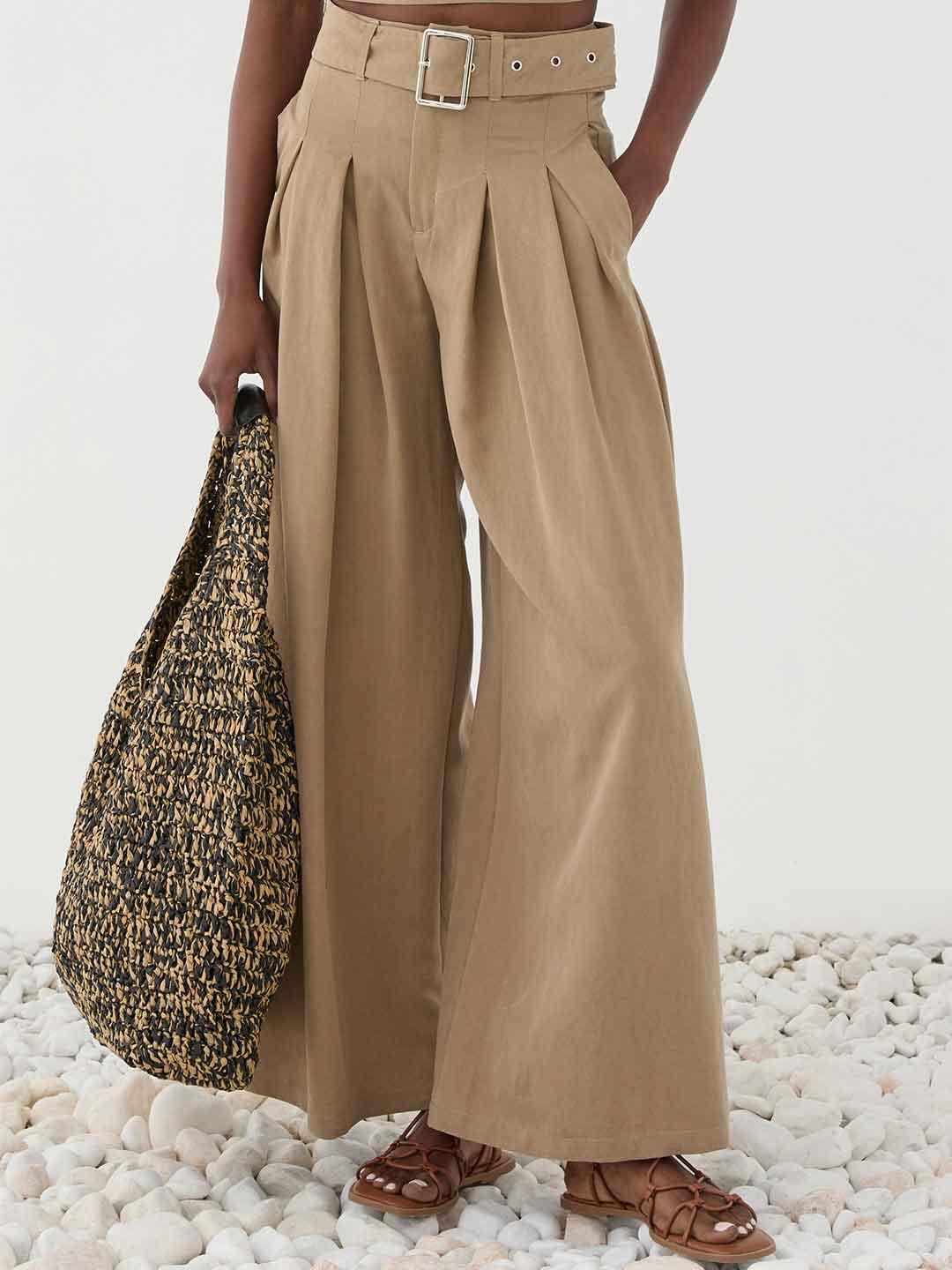 Eleh pantaloni beige con cintura