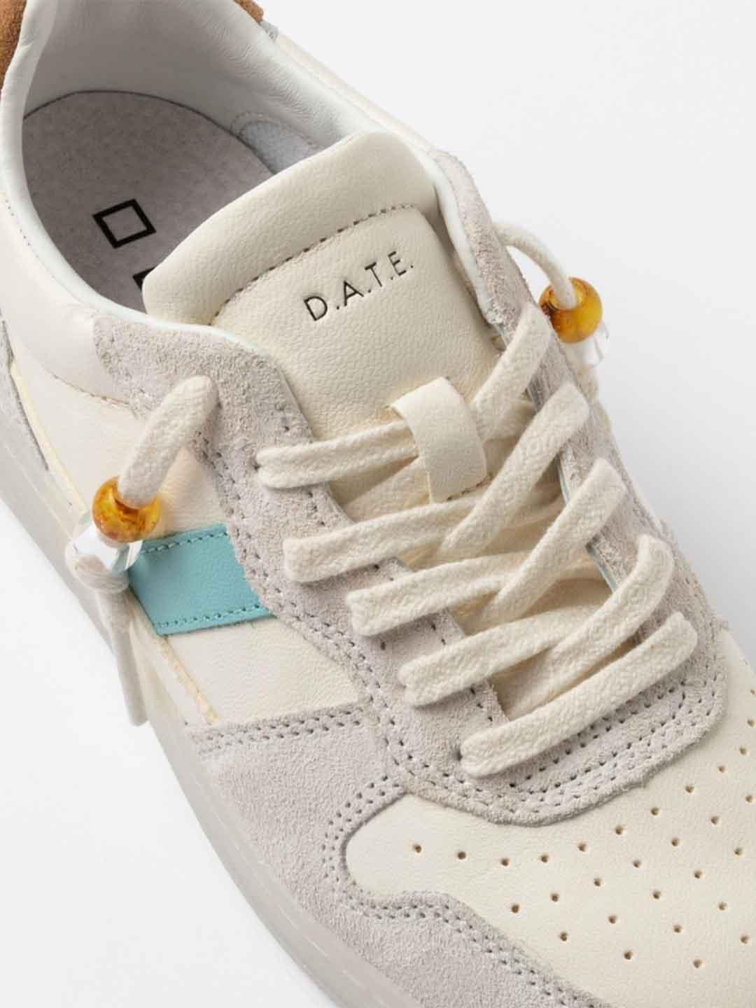 D.A.T.E. Court 2.0 Vintage sneakers bianco con tab cuoio