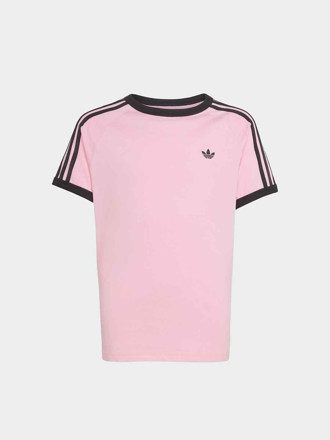 Adidas t-shirt kids rosa con bande nere