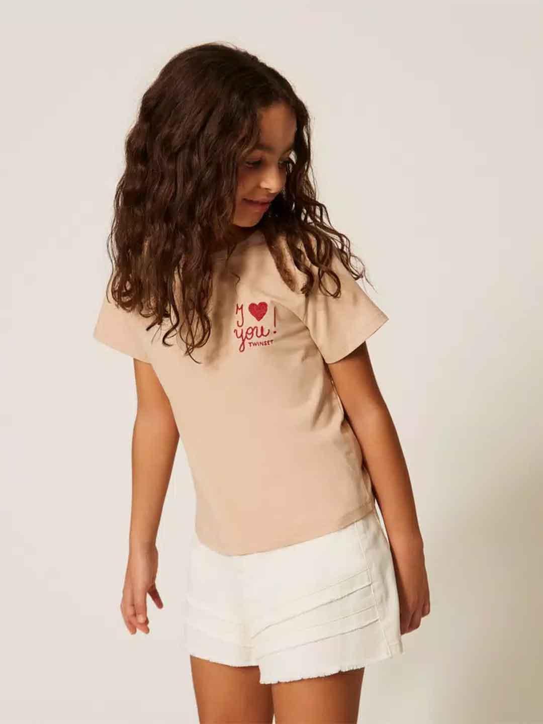 Twinset t-shirt kids beige con ricamo