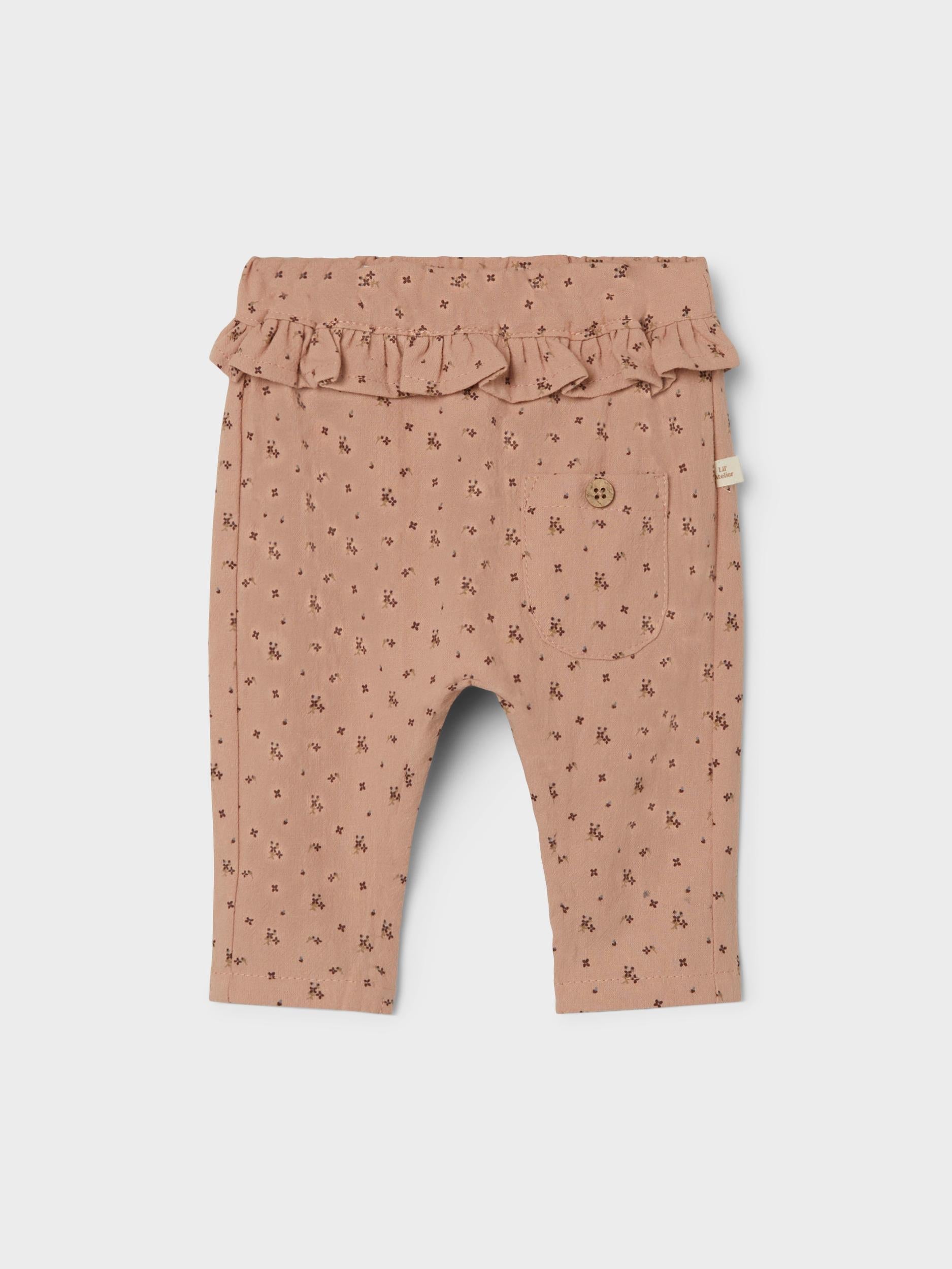 Lil'Atelier pantaloni neonato con stampa fiori ripetuta