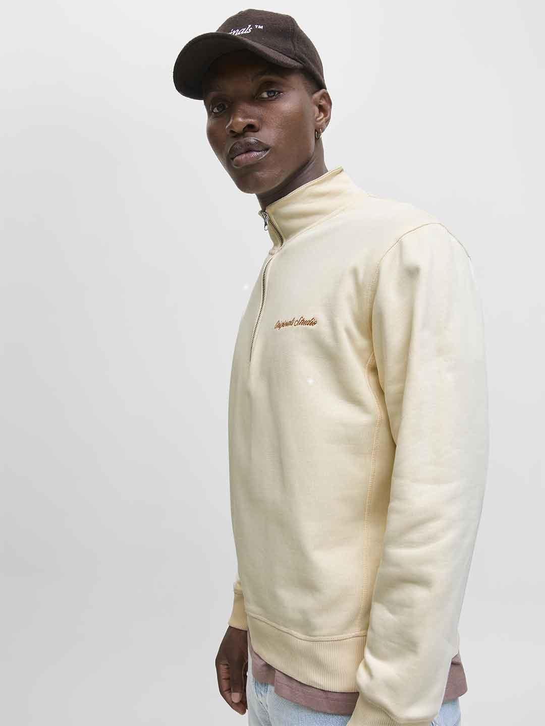 Jack & Jones felpa panna in pile con zip