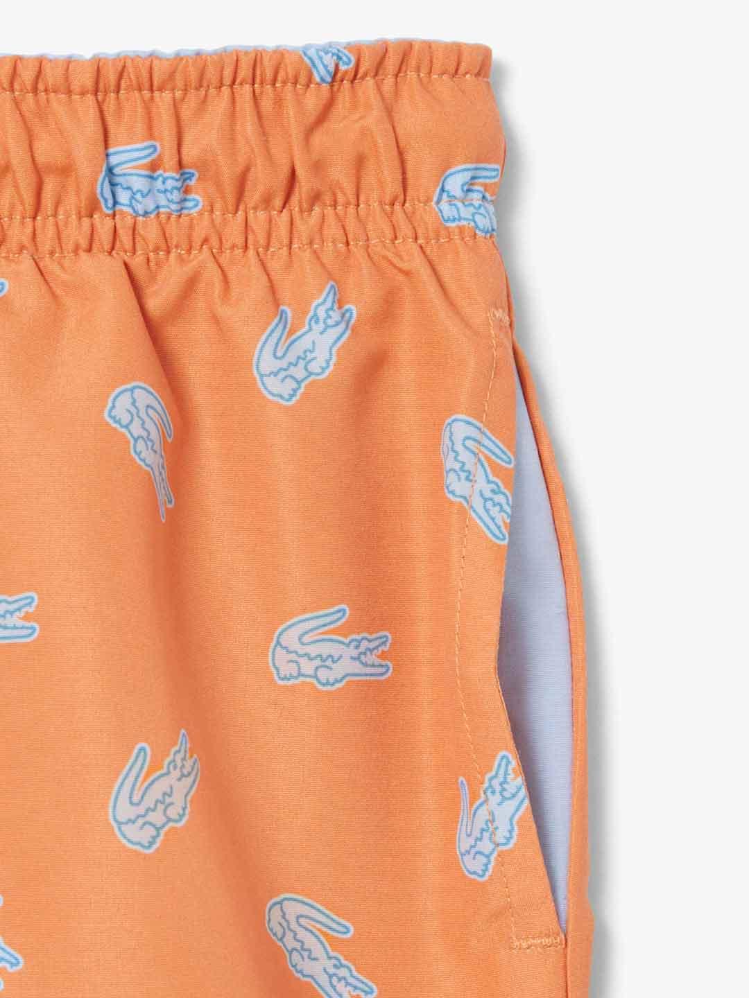 Lacoste costume kids arancio con logo celeste