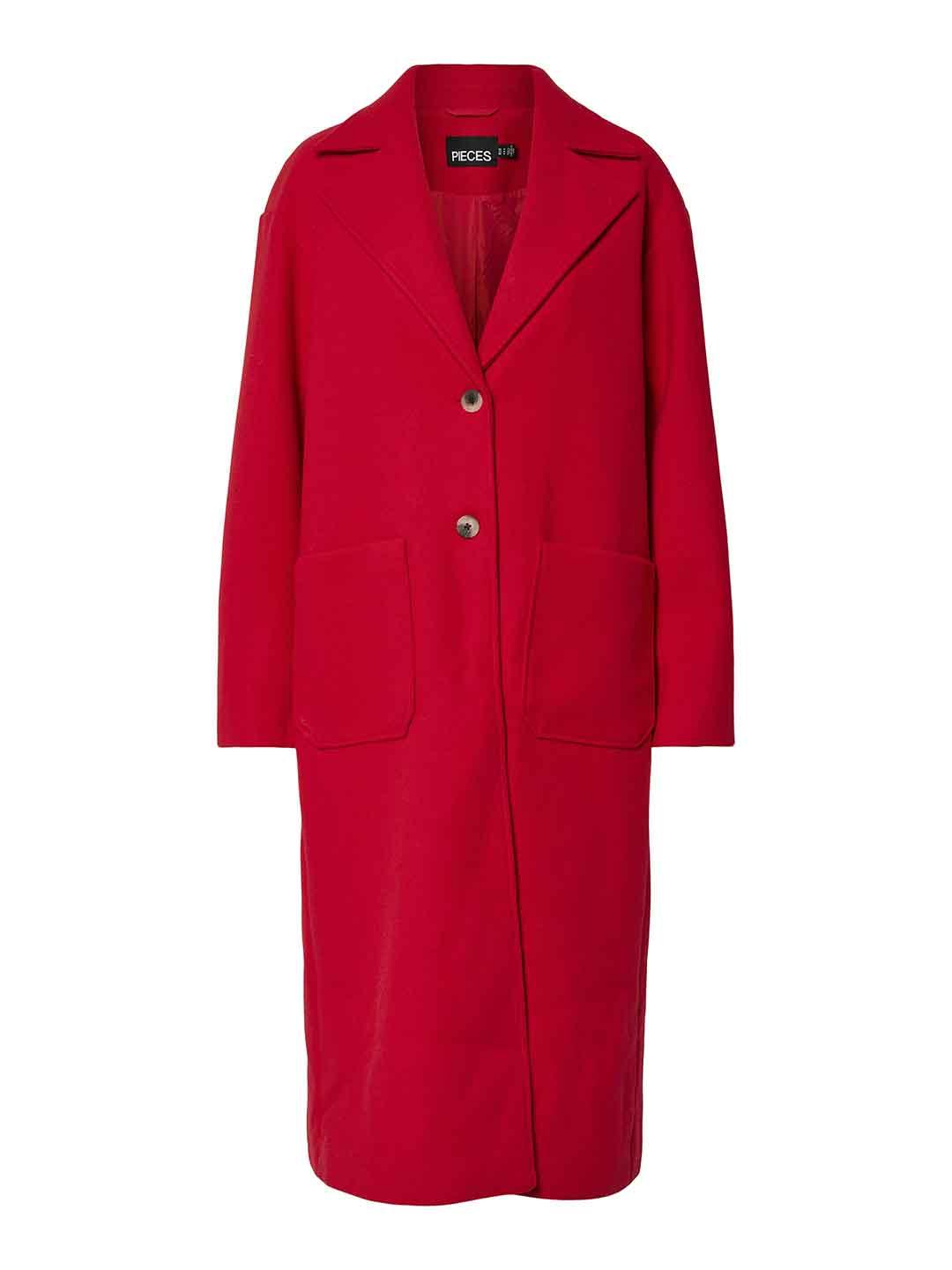 Pieces cappotto rosso lungo