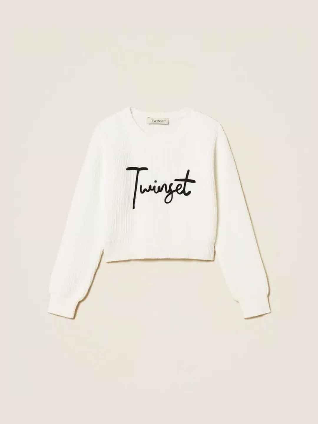 Twinset maglione kids bianco con grafica nera
