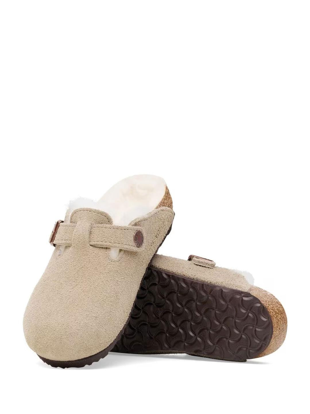 Birkenstock Boston sabot kids beige con pelliccia