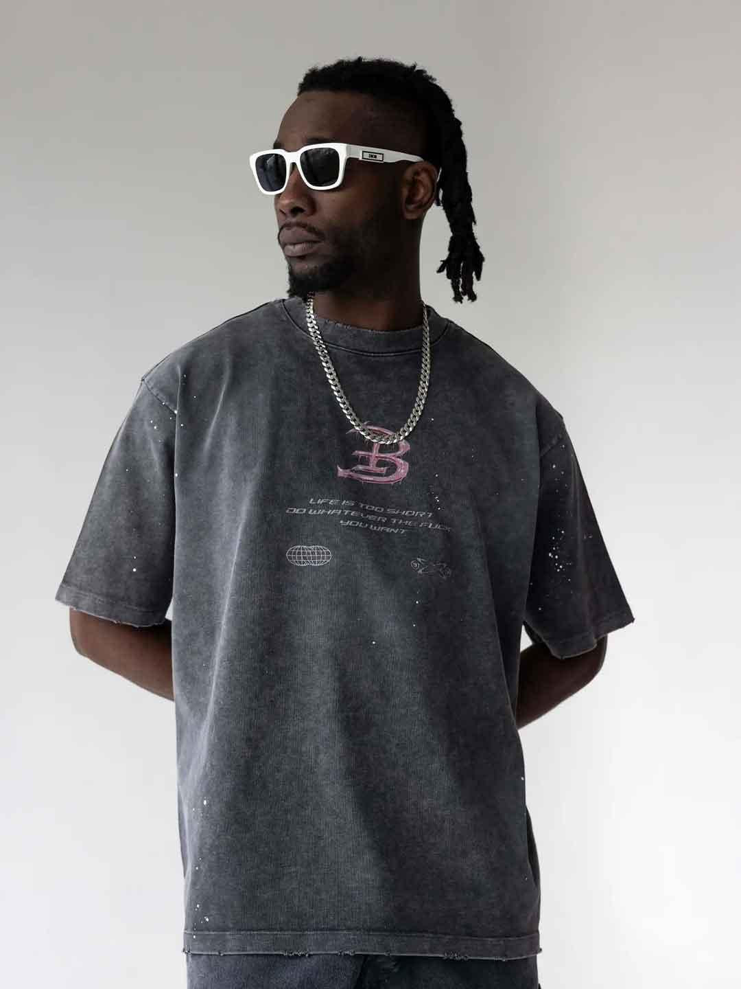 Black Island t-shirt grigio con logo rosa