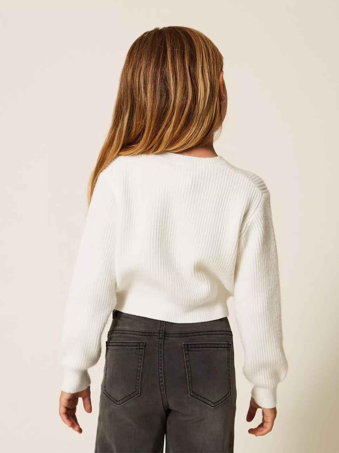 Twinset maglione kids bianco con grafica nera
