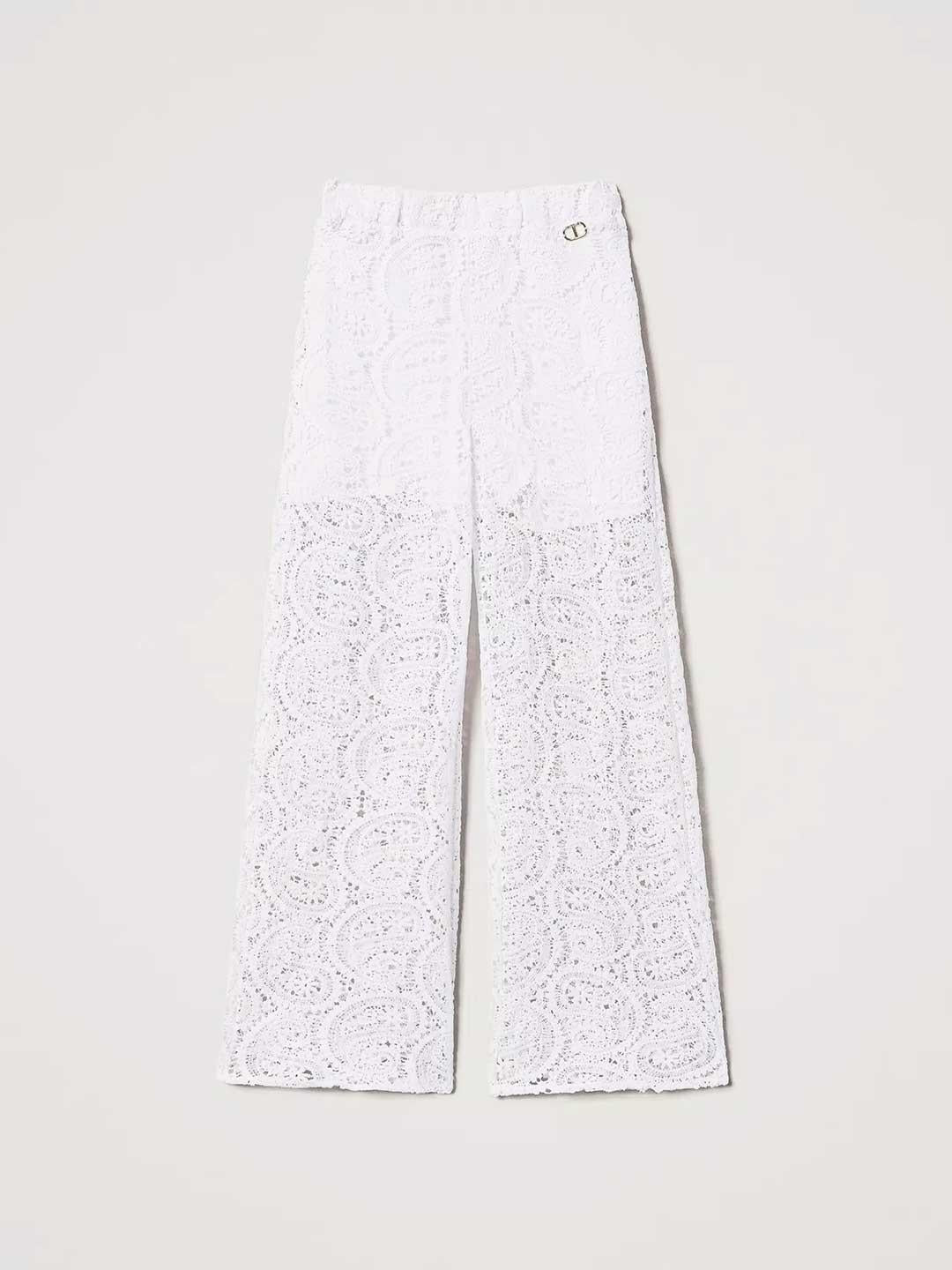 Twinset pantaloni kids bianco in pizzo