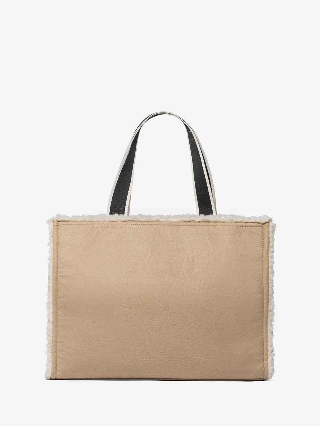 Marc Ellis Buby Cloth M borsa beige con scritta teddy