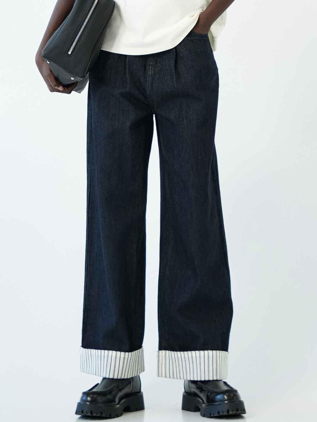 Eleh jeans blu con piegone a righe