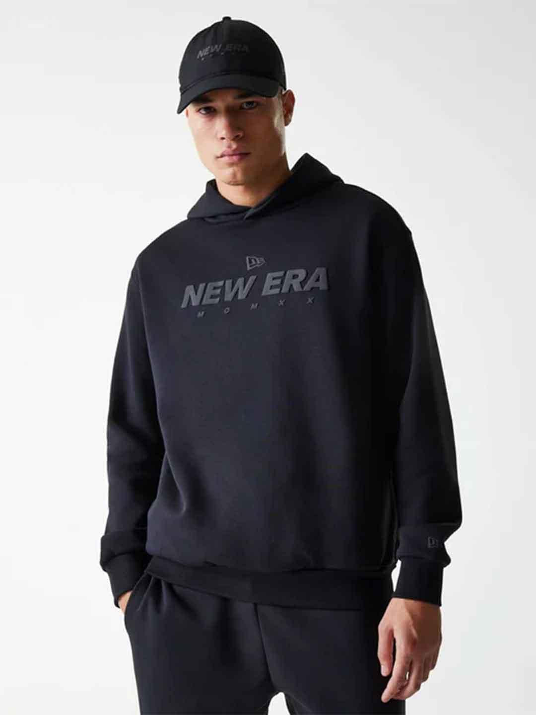 New Era felpa nero over con cappuccio