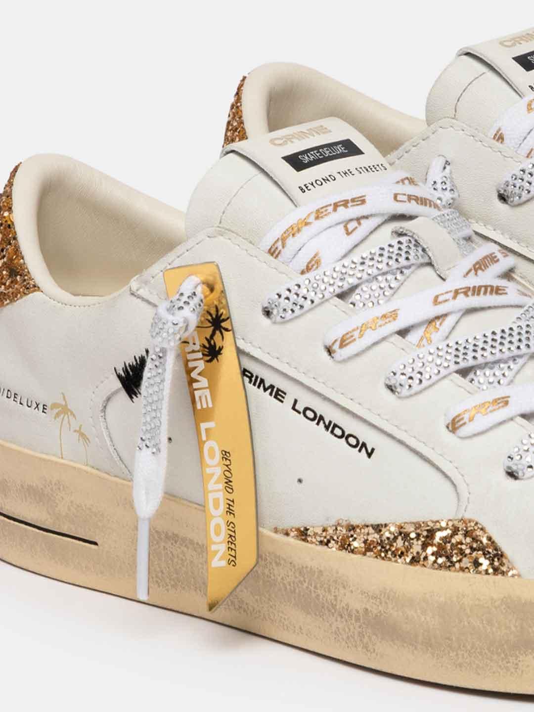 Crime Sk8 Deluxe sneakers bianco con glitter oro