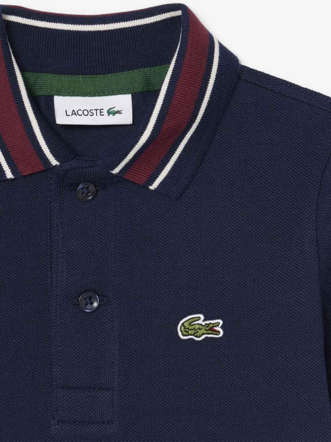 Lacoste t-shirt kids blu con colletto bordeaux