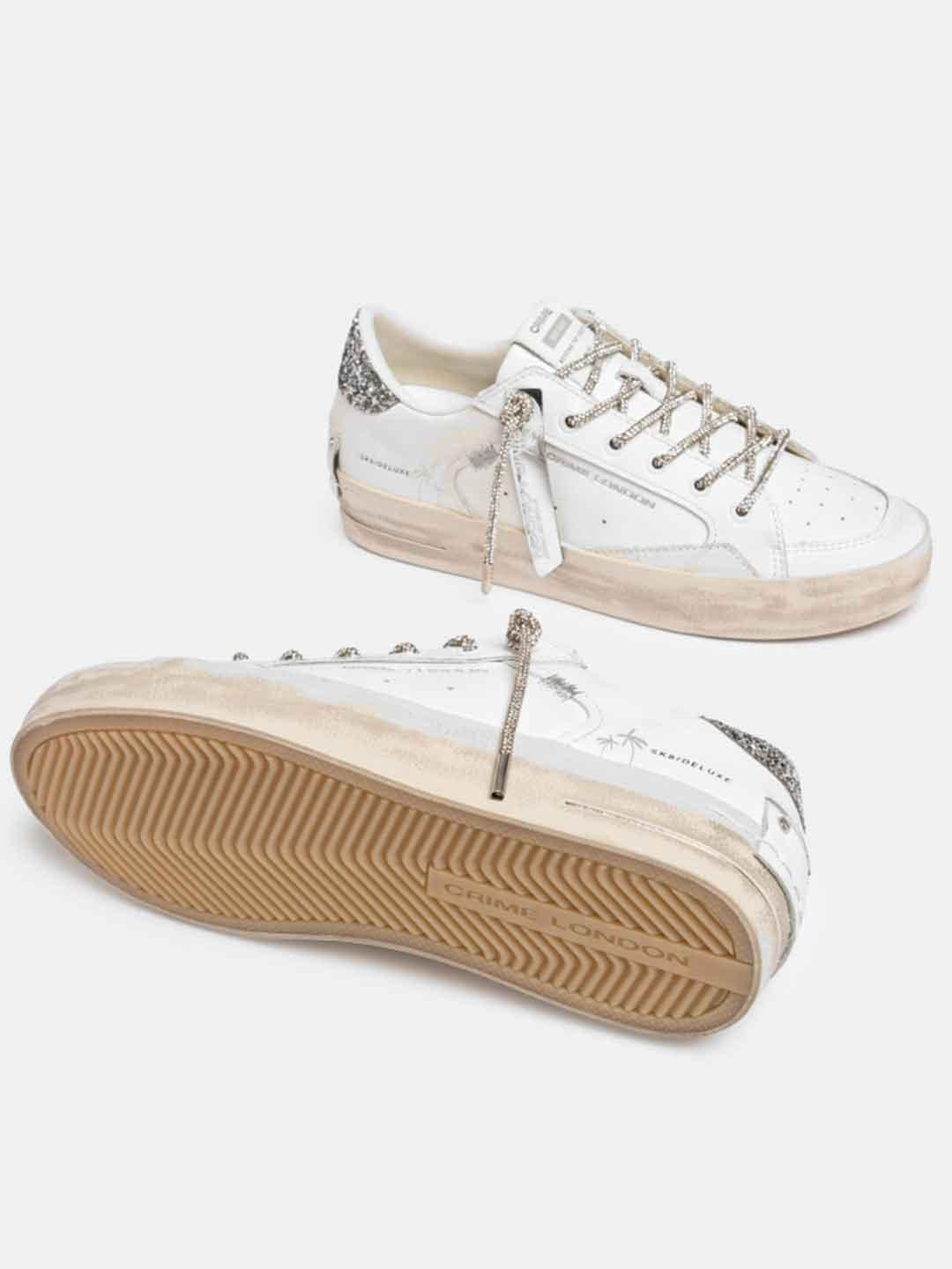 Crime Sk8 Deluxe sneakers bianco con lacci in strass